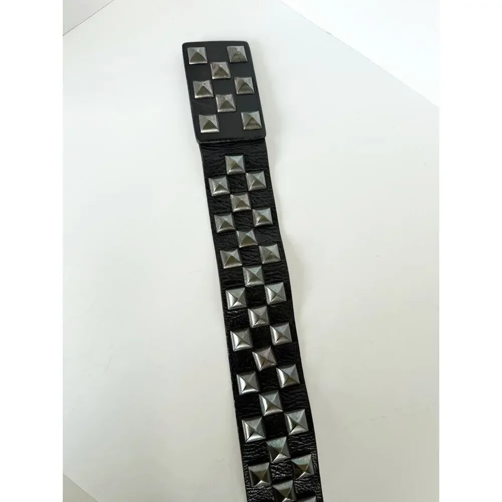Streets Ahead Studded Pyramid Leather Roger Belt Black Silver Gray Medium